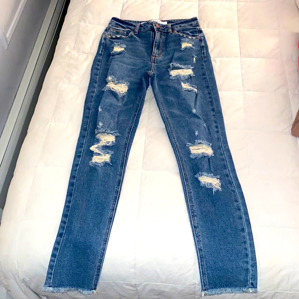 High rise distressed jeans